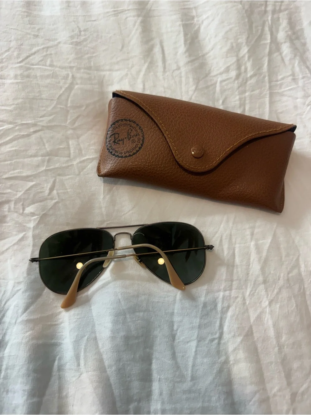 Ray-Ban Purple Tinted Aviator Shades with Brown Leather Sunglasses Pouch